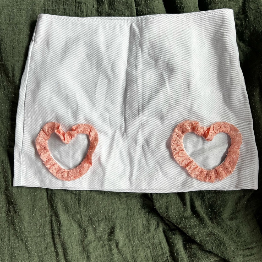 White Skirt with Pink Heart Accents
